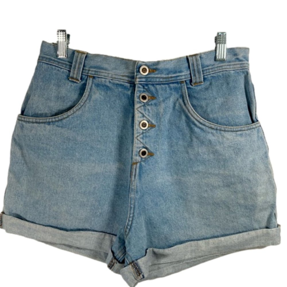 Vintage light wash cuffed button front pelican cove denim shorts 100% cotton M